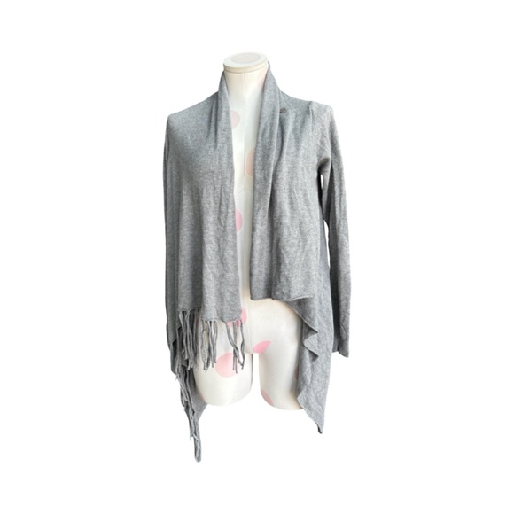 Lovestitch Asymmetrical  Fringe Cardigan - Gray - Small - Picture 6 of 9